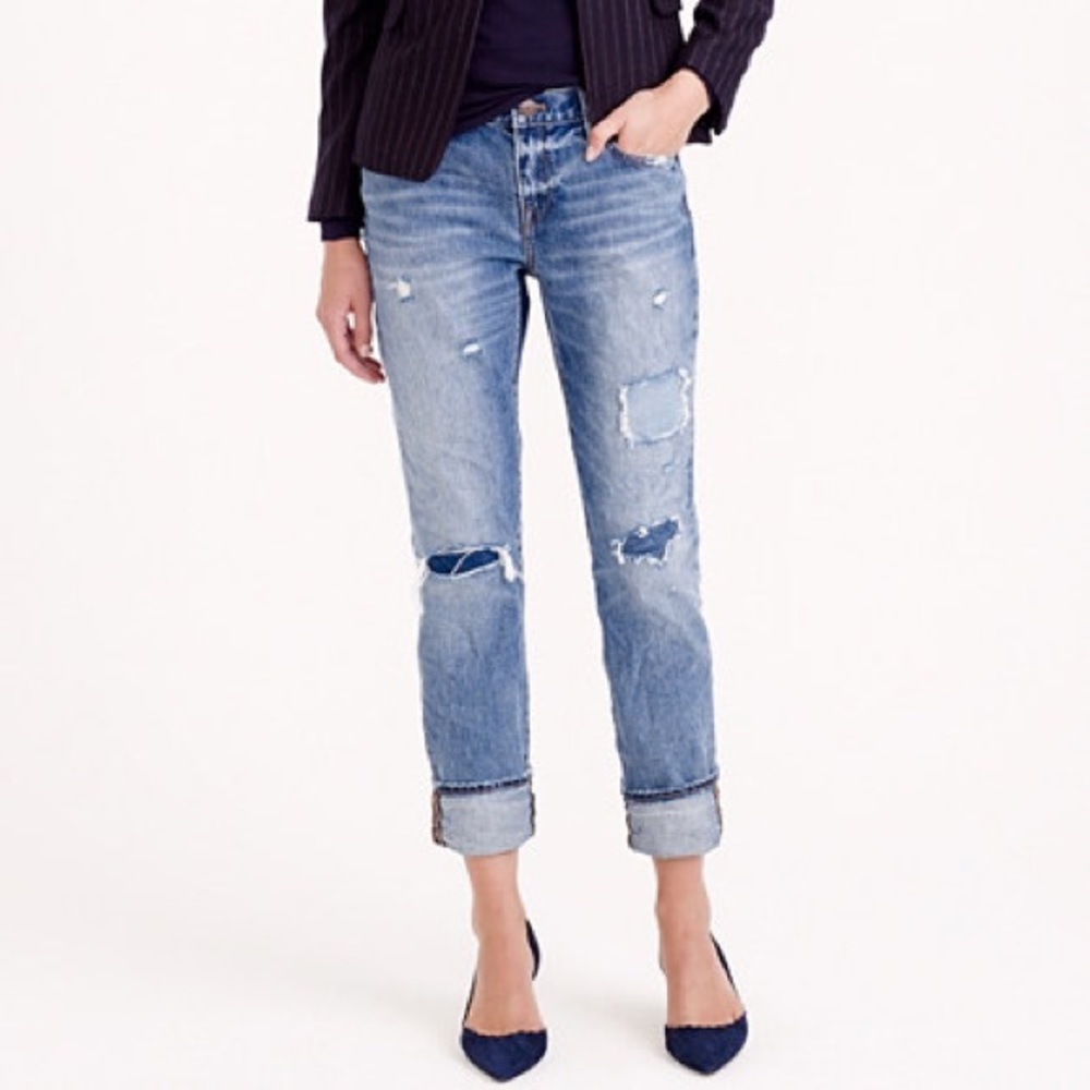 J.Crew “Broken in Boyfriend Jeans” with Patch.
